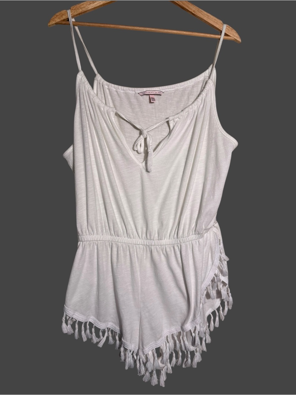 Victoria's Secret White Tassel-Hem Swim Coverup Romper